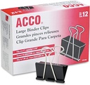 ACCO ® Binder Clips, Duży, Czarny, 12 / Box - Duży - 1.06 "Pojemność Rozmiar - wielokrotnego użytku - 12 / Box - Czarny - Stal hartowana, Plastic