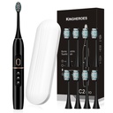 kingheroes elektryczny zestaw szczoteczki do zębów, pochodzi z 8 Brush Heads & Travel Case, 4 Mody z 2 Minuty wbudowane w Smart Timer, One Charge na 60 dni, 42000 VPM Motor (czarny)