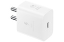 Samsung Oryginalny 25W USB Type- C Adaptor podróży bez kabla dla Pixel, Xiaomi, Motorola, iPhone, Samsung Galaxy Tab S / A Series, Galaxy S10 / M54 / M55 / A80 / A90 / S25 / S24, Biały