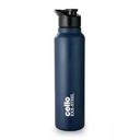 CELLO Crysta Flip Stal Butelka wodna 1000 ml, Navy Blue 124; Zamrażarka pojedyncza ściana & Lodówka Bezpieczny lekki nieszczelny Flip pokrywy Spillproof Rust odporna stalowa butelka do siłowni szkolnej