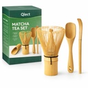Qtrade Tradycyjny Bamboo Matcha whiskey (Chasen), Scoop (Chashaku) & Spoon Set ręcznie 100% Natural Bamboo Tea Akcesoria - Autentyczny japoński Matcha Frothing Set
