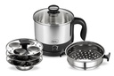 Gołąb przez Stovekraft 1.5 Litery wielofunkcyjne Kessel 3 W 1 Pakiet wartości, Multi Cooker, Idli Stand z 3 Płyty, Steamer ze stali nierdzewnej Stand (Black & Silver), 600 Watts