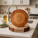 Okrągły drewniany Trivet, Place Mate Zestaw 4 (20cm) do 124; Bambusowe Maty stołowe z wyszczerbionym designem 124; Wytrzymałe na ciepło Gorące Stojak do Pot 124; Ochraniacz stołowy do jedzenia 124; Drewniana Coaster do kuchni i naczyń kuchennych (20x20 cm)