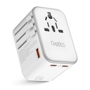 Ceptics TravelAdapter 4 in 1 65W Universal Travel Adapter z Typ C - Indie do międzynarodowego adaptera podróży Plug Socket, 1 x USB, 2 x USB- C (3.1A) Szybkie ładowanie, 10 lat gwarancji - biały