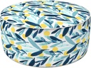 LVTXIII Outdoor/Indoor Inflatable Stool Ottoman, All Weather Patio Footrest Pouf, Portable Round Ottoman for Patio Garden, Camping or Home, D21xH9 Inches, Blue Leaves
