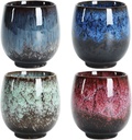 Tea Mug Coffee Cups Japanese Tea Cup, Ceramic Tea Cup Set, Handmade Cup Set of 4, Multi-Color, Flambed Glazed Ceramic Cups, for Home, Office, Gifts, Sake Cups Teacups (Color : Multi Color)