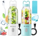 2PCS Portable Personal Blender 17 OZ/500 ML Juicer, 175W Personal Size Blender, Ideal for Smoothies, Ice Blending, Juicing, and Food Processing, Compact, Convenient, and Versatile（Blue&White）
