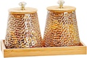 Sealed Glass Food Storage Containers with Airtight Wood Lids and Bamboo Shelf for Kitchen Counter,Air Tight Sealed Glass Jars for Coffee,Loose Leaf Tea,Brown Sugar (Amber)