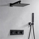 TNOMS Rainfall Shower System with 10 Inch Rainfall Shower Head and Square Handheld Shower Head,High Pressure Bathroom Luxury Rain Mixer Shower Complete Combo Set,Wall Mounted,Matte Black