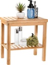 SOUJOY Bamboo Shower Bench, Bath Seat Stool, Spa Foot Rest Shaving Stool, Storage Shelf for Shampoo Towel, Works in Inside Bathroom, Living Room, Bedroom, Garden Leisure