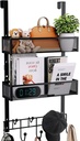 Consumest Over The Door Hooks Organizer - Extra Long Door Hanger with 9 Coat Hooks & 2 Mesh Basket, Back Storage Organizer Hanging Towels for Bathroom, Bedroom, Black (for 1.76 in Doors)