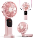 Portable Fan, 4200mAh Battery Operated Fan, 5 Speeds&Digital Display, Makeup Fans for Women with Base, 180°Foldable 3in1 Handheld/Neck/Desk Fan for Outdoor Indoor,Ultra Quiet (Pink)