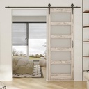 Glass Sliding Door - 30" 84", 5 Tempered Glass Panels, Waterproof PVC Surface, Pre-drilled, Ready to Assemble, Unfinished, Hardware Included, Light Grey