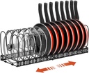 Housolution Pot and Pan Organizer Rack for Cabinet, Expandable Pot Lid Organizer Holder with 14 Adjustable Dividers, Fully Expanded Size 22.83" W x 7.09" D x 7.09" H, Black