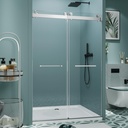 60" W x 72" H Chrome Aluminum Frame Double Sliding Shower Door with 1/4" (6mm) Nano-Coated Clear Tempered Glass and Dual Stainless Steel Handles (Brushed Nickel + Stainless Steel + Bathroom)