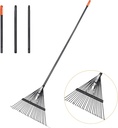 46 HRC Steel Gardening Leaf Rake, 24 Tines 23.2" Wide,Adjustable Split Long Handle 33-67",Suitable for Raking Leaves and Lawn Tidying,Garden rake and thatch rake Suitable for Adults