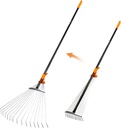 Leaf Rake for Lawns, Adjustable Garden Rake for Leaves with Long Handle, 61 Inches