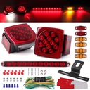 12V Trailer Led Light Kit, 2x Square Led Stop Turn Tail Brake License Plate Running Lights w/ 25ft Wiring Harness/6x Mini Marker Lights/15" 11LED Trailer Tail Brake Light Bar/License Plate Bracket