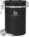 Coffee Gator Coffee Canister, 22oz Airtight Stainless Steel Kitchen Food Storage Container with Date Tracker, Valve, Scoop for Sugar, Grounds, Beans, Tea, Sugar, Cereal, Flour, Cookies Jars - Black