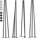 SPACEEUP 34" Hairpin Table Legs, 4PCS Coffee Desk Legs with Rubber Floor Protectors, 880lbs Load Capacity, Heavy Duty Black Metal Furniture Legs 3 Rods for DIY Bench Desk Dining End Table Chairs