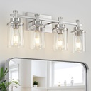 Brushed Nickel Bathroom Lighting Fixtures Over Mirror, 4-Light Bathroom Vanity Light Fixtures, Wall Sconce Lighting Modern Wall Light with Clear Glass Shade, Bathroom Wall Lamp for Hallway