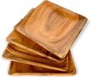 Wooden Plates Set of 4 – 8” Square Acacia Wood Plates, Rustic Salad, Side Dish, and Dessert Dinnerware for Snacks, Appetizers, or Wooden Chargers