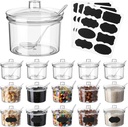 Remerry 20 Pcs Acrylic Sugar Bowl Containers 13.5 oz Clear Sugar Holder Dispenser Salt Bowl with Lid and Spoon with Tag for Home Kitchen Countertop Serving Condiment Candy Coffee Tea Spices Herbs