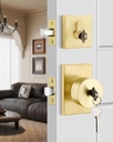 Haidms Gold Door Knob with Deadbolt, Heavy Duty Brushed Gold Exterior Door Lock Set, Zinc-Alloy Brushed Brass Front Door Knob and Deadbolt Set(1 Pack)