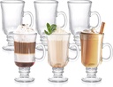 ZENFUN Set of 6 Irish Coffee Mugs, 8 Oz Glass Footed Espresso Cups with Handles, Clear Goblet Mugs Glasses for Coffee, Latte, Cappuccino, Smoothie, Hot&Cold Beverage