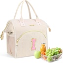 Lunch Bag Women Reusable Insulated Lunch Box, Preppy Initials Lunchbox, Leakproof Large Adults Lunch Tote Cooler Bags for Working, Outdoor Picnic, Hiking-Birthday Gifts (Beige I)