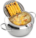 HABP GLOBAL Deep Fryer Pot,4.2 L, 304 Stainless Steel with Temperature Control and Oil Drip Drainer Rack, for Kitchen French Fries, Chicken etc - Janpanese Style Tempura Frying Pot with Lid