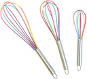 3Pcs Colorful Silicone Whisks with Stainless Steel Handles Manual Egg Beaters for Household Use Ergonomic Handheld Mixers for Eggs Cream Sauces Pancakes