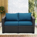 Rattaner Outdoor Furniture Loveseat Sofa Patio Furniture Small Sofa 2 Seater Couch with Anti-Slip Cushions Lumbar Pillow and Waterproof Cover, Peacock Blue