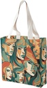 Canvas Tote Bag for Women Reusable Grocery Bag Expressive Lines Shopping Bags Casual Shoulder Bag Handbag