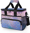 15L Leakproof Reusable Insulated Cooler Lunch Bag Office Work Picnic Hiking Beach Lunch Box Organizer with Adjustable Shoulder Strap, Purple Mermaid