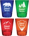 Daniel Wyoming Souvenir 4-Pack Multicolor Engraved Round Shot Glasses Camping and Outdoors Set