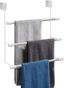 Over The Door Towel Rack, No-Drill Behind The Door Towel Racks for Bathroom Door, Glass Shower Door, Stainless Steel Three Hanging Bars for Space Saving
