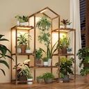 Bamworld Plant Stand Indoor with Grow Lights Wood Plant Shelf for Hanging Planter Pots Display Flower Stand for Living Room Patio Garden Decor