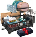 Godboat Dish Drying Rack, 2-Tier Dish Rack with Auto-Drain & Mat, Dish Racks for Kitchen Counter, Dish Drainer with Knife, Fork & Cup Rack, Gifts for Women, Mothers Day, Cool Stuff & Kitchen Gadgets