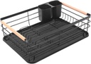 Kitchen Dishware Holder Metal Dish Drying Rack with Draining Shelf Space Saving Single Iron Bowl and Plate Organizer for Kitchen Counter Black Storage Holder with Smooth Rounded