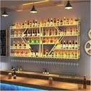 Large Wine Rack Wall Mounted for Bar,Wall Wine Storage Racks with Wine Glass Holder,4-Tier Metal Floating Shelves with LED Light,Hanging Liquor Shelf,for Wine Cellar Kitc
