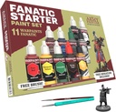 The Army Painter Warpaints Fanatic: Starter Set Combo, 11 paints: 7 acrylic colours, 2 Metallics, 1 Wash, 2 Brushes & 1 Free Miniature figure, For models and miniature painting