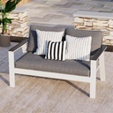 Solaste Aluminum Patio Loveseat, Patio Furniture Metal Deep Seating Outdoor Loveseat with Wood Accent Armrest and Angled Backrest, Modern Patio Sofa with Water-Resistant Cushions, White