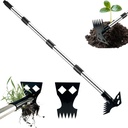 Weed Puller Tool with Long Handle - 58" Manual Weeder Remover Tool, 2 in 1 Hand Weed Rake and Garden Hoe for Gardening,6 Teeth Multifunctional Hand Weeder Tool for Yard, Lawn, Patio and Garden (Black)