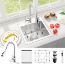 Herogo 15×15 Inch Drop In Kitchen Sink with Faucet Combo, Small Utility Deep Single Bowl Sink, Handmade for Rv Bar Laundry Room Outdoor Farmhouse