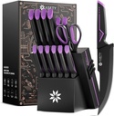 Knife Set - 15 PCS Kitchen Knife Set with Built-in Knife Sharpener Block - Stainless Steel Knife Block Set - Dishwasher Safe, Elegant Box for Men Women