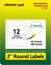 2 Inch Round Labels Printable,Matte White Printable Stickers,Circle Labels 2 inch for Printer,2" Blank Round Label Paper,40 Sheets,480 Circle Stickers,World Class Materials