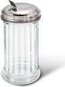 Stock Your Home Glass Sugar Dispenser- Fluted Sugar Pourer with Stainless Steel Self Closing Lid - Crystal Clear Sugar Shaker for Diners, Cafes, Bakeries, Coffee Shops, Restaurants, Kitchens