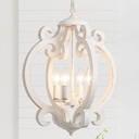4-Light Farmhouse Wood Chandelier, White Chandeliers for Dining Room French Country Light Fixtures Over Table, Rustic Vintage Distressed Shabby Chic Chandelier for Foyer Entryway Kitchen Living Room