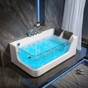 KunMai 71 Inch Soaking Bathtub & Air Massage Jetted Bathtub, Acrylic Hydro Massage Tub with 16 Jets, Double Massage Bathtub